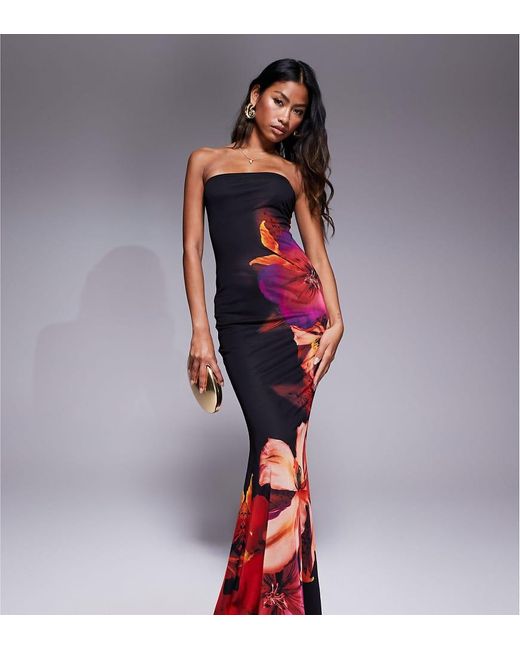 Murci Red Exclusive Mesh Bandeau Fishtail Maxi Dress