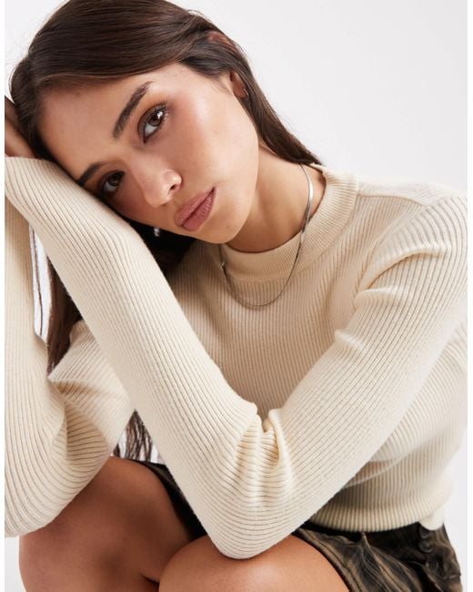 Pieces White Ribbed Knitted Top