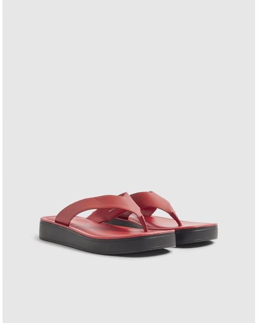 River Island Red Leather Flatform Toe Thong Sandals