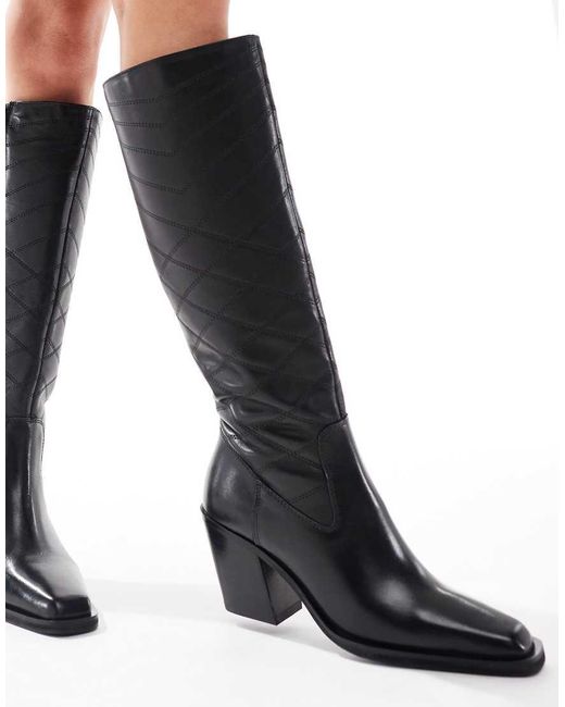 OFF THE HOOK Black 'Duchy' Antonia High- Knee Block Heel Leather Boots