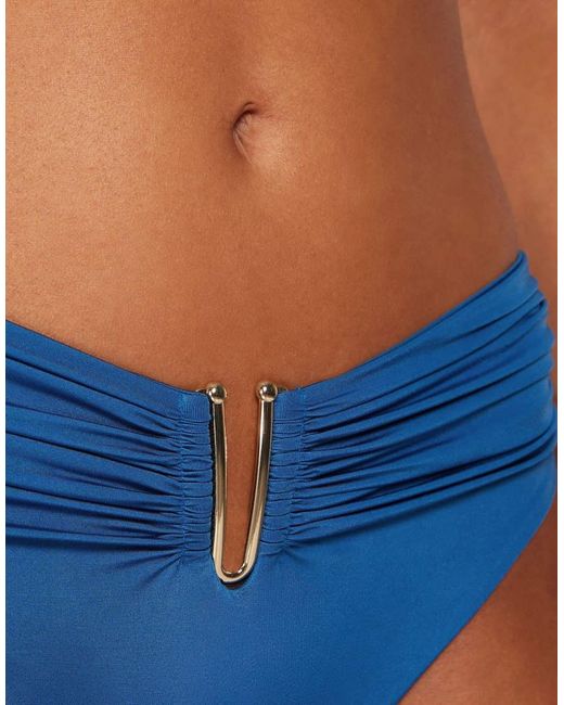 Calzedonia Blue Shiny Satin High-Waisted Bikini Bottoms