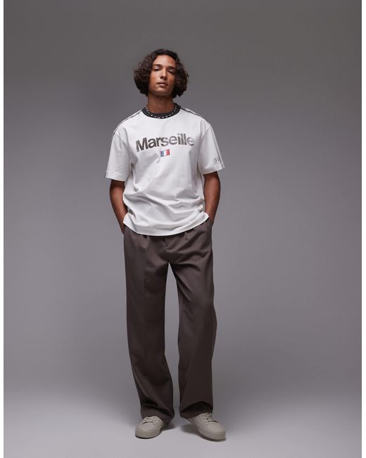 Topman Gray Oversized Fit Ringer T-shirt With Marseille Print for men