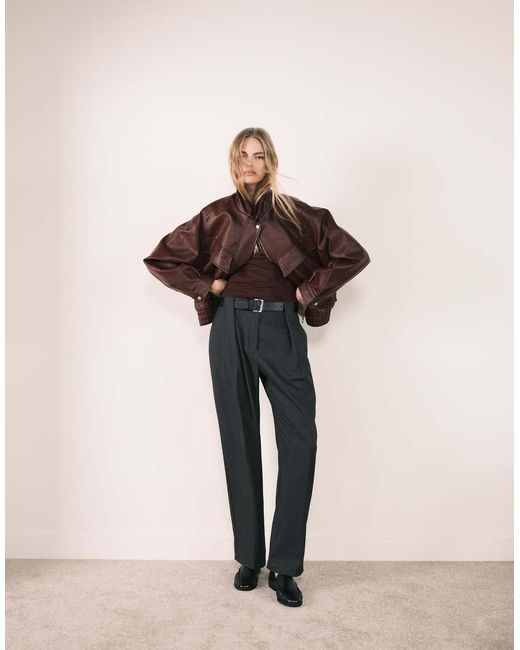 ASOS Elegante Broek Met Rechte Pijpen, Hoge Taille En Riem in het Natural