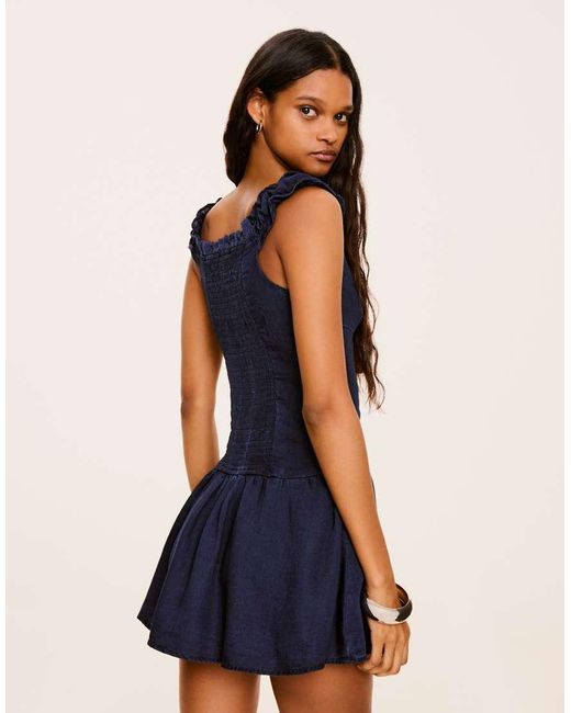 Bershka Blue Mini Denim Dress