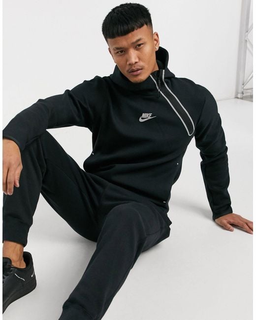 Nike Black Tech Fleece Asymmetric Half-zip Hoodie for men