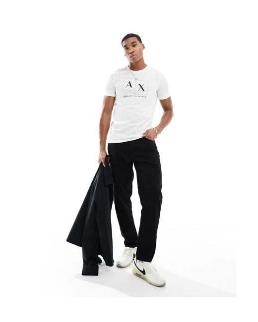 T-shirt coupe slim à logo encadré - cassé Armani Exchange pour homme en coloris White