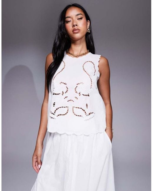 River Island White Broderie Tank Top