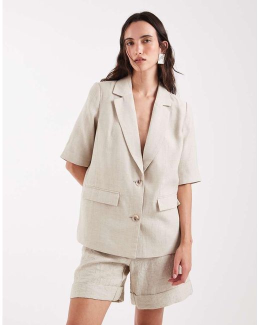 Pieces Natural Short Sleeve Tailored Linen-look Blazer Co-ord