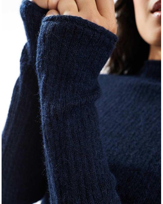 ASOS Blue Knitted Relaxed Funnel Neck Top