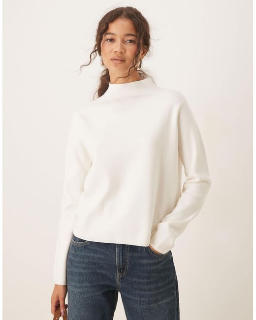 Mango White Mock Neck Jumper