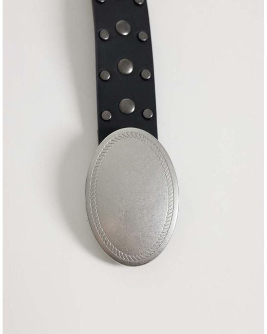 ASOS Gray Western Buckle Studded Faux Leather Belt for men