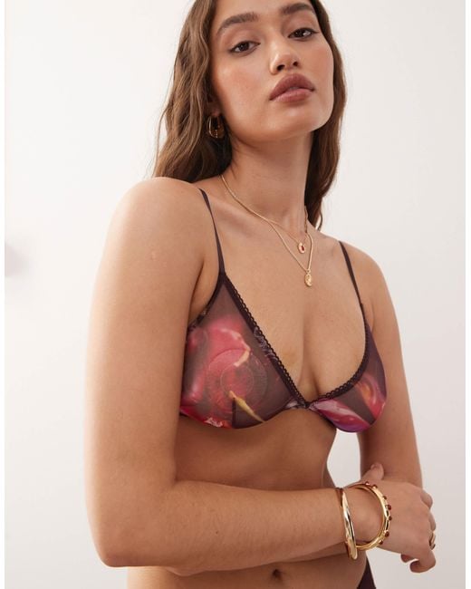 Monki Brown Mix And Match Soft Mesh Triangle Bra