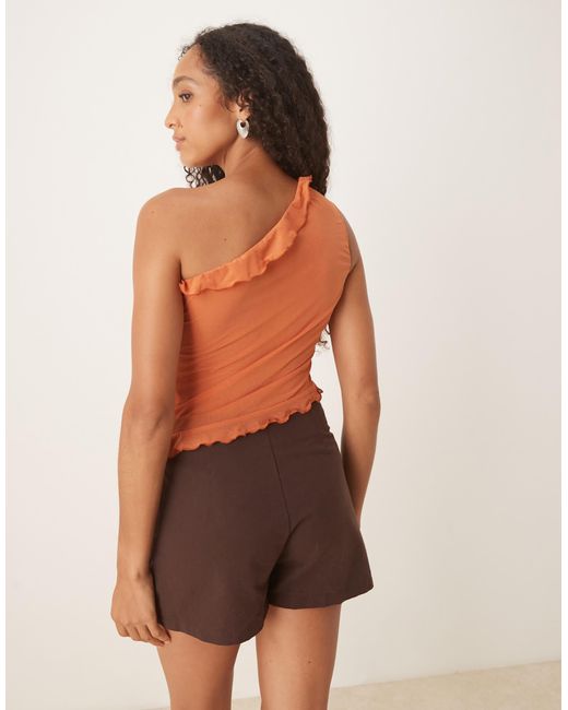 ASOS Orange Asymmetric Ruffle One Shoulder Top