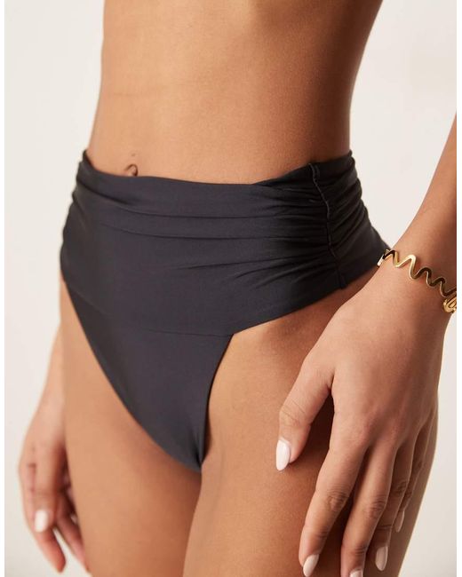 Boux Avenue Natural Ferrara Shiny Ruched High Leg Bikini Bottoms
