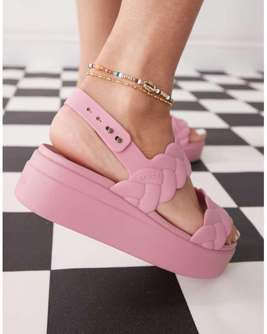 CROCSTM Pink Brooklyn Woven Low Wedge