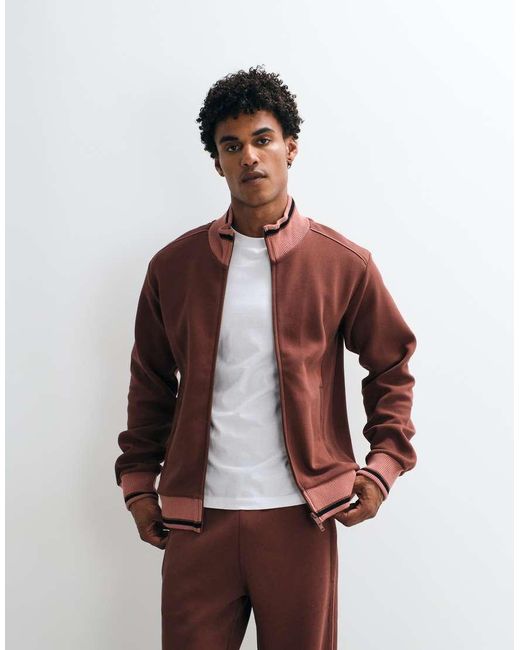Rains Red 41020 Downtime Co-ord Knitted Double Zip Logo Track Top for men