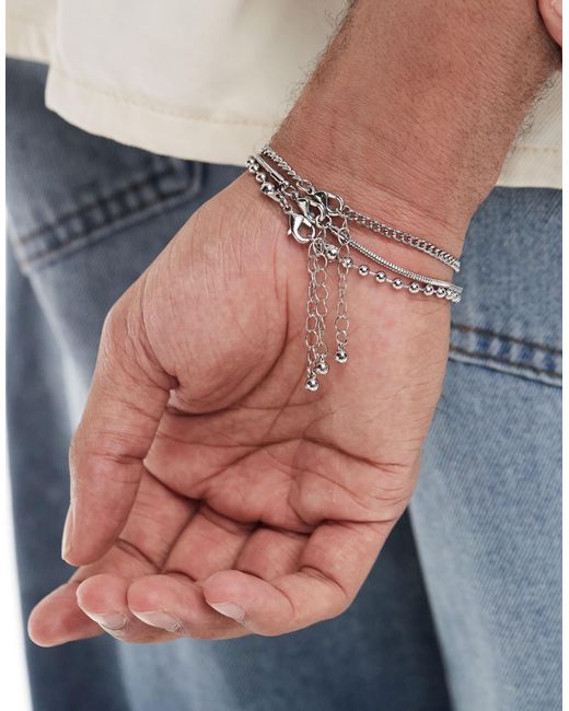ASOS Blue 3 Pack Mixed Chains Bracelet With Double Circle And Pendant for men