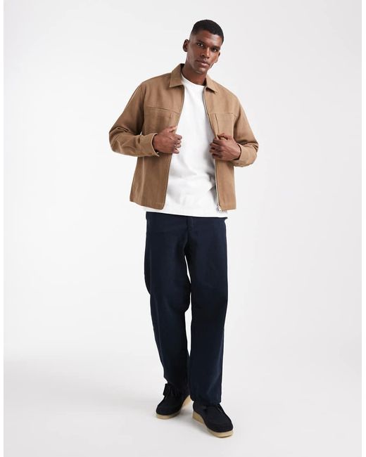 ASOS Blue Zip Through Heavyweight Cotton Twill Overshirt for men