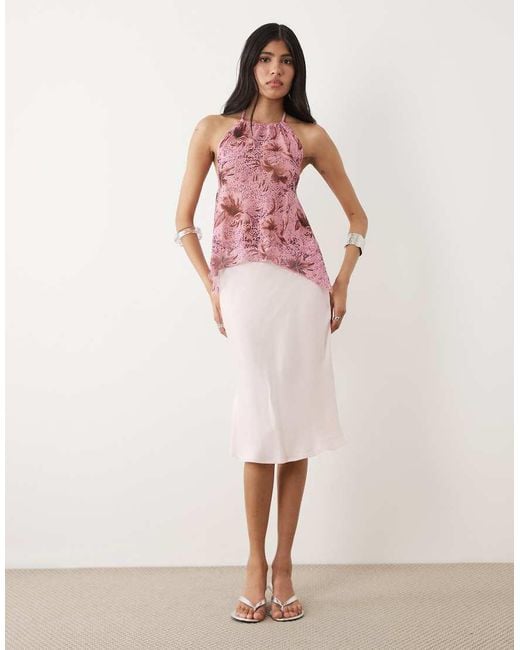 Motel Pink Orseha Halter Animal Print Top