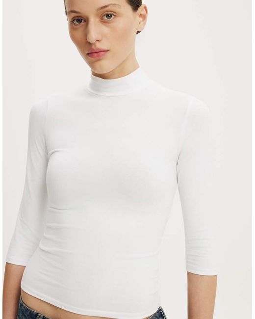 Cotton On Blue 90S Mock Neck 3/4 Sleeve