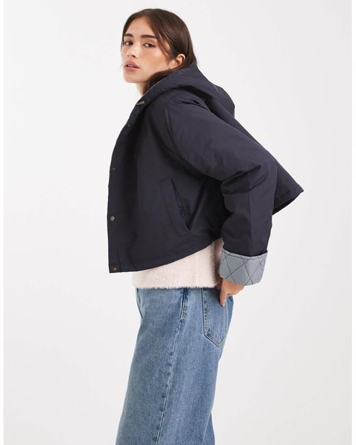 ASOS Blue Hooded Cropped Jacket With Gingham Lining