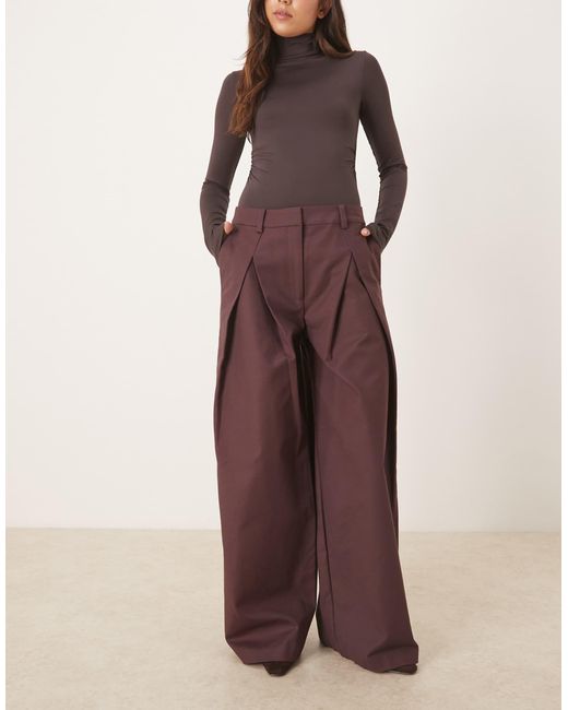 ASOS Brown Low Rise Deep Pleat Pants