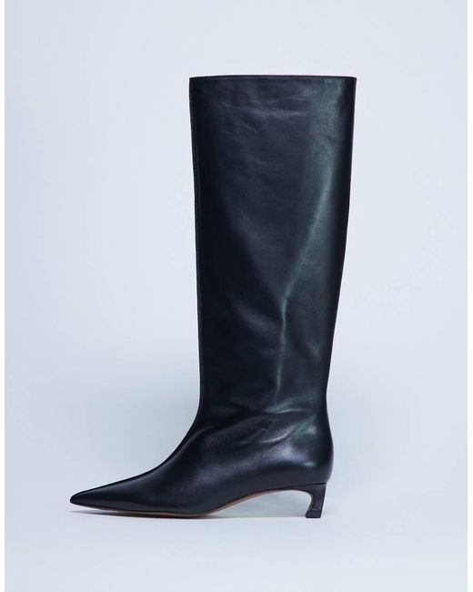 TOPSHOP Blue Sophie Premium Leather Point Toe Knee High Boot