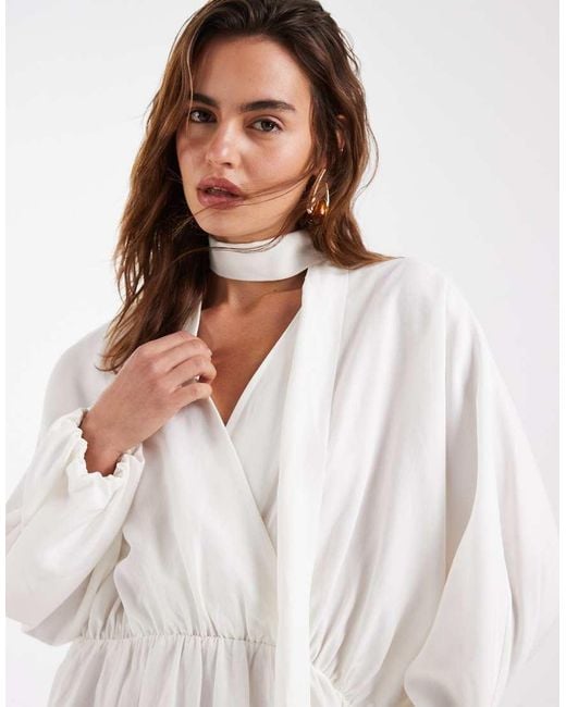 & Other Stories White Scarf Detail Wrap Mini Dress With Linen