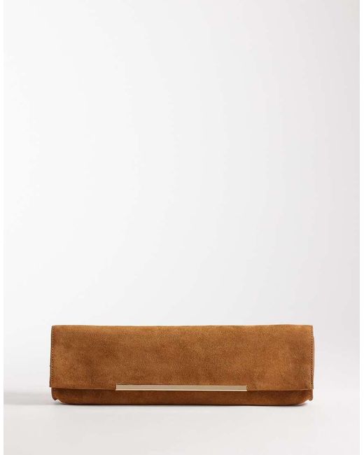 ASOS Black Suede Elongated Clutch Bag With Bar Detail