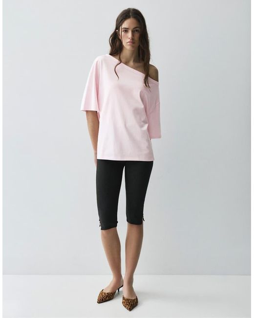 Pull&Bear White Asymmetric Short Sleeve T-shirt