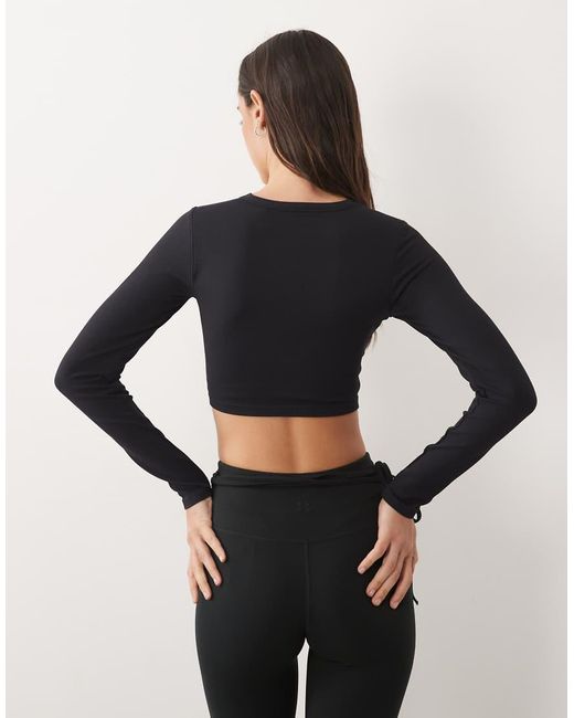 4505 Black Seamless Baby Rib Wrap Front Long Sleeve Top