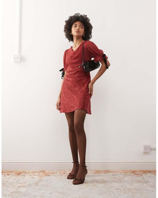 Reclaimed Vintage Red Mini Dress With Bow Puff Sleeves