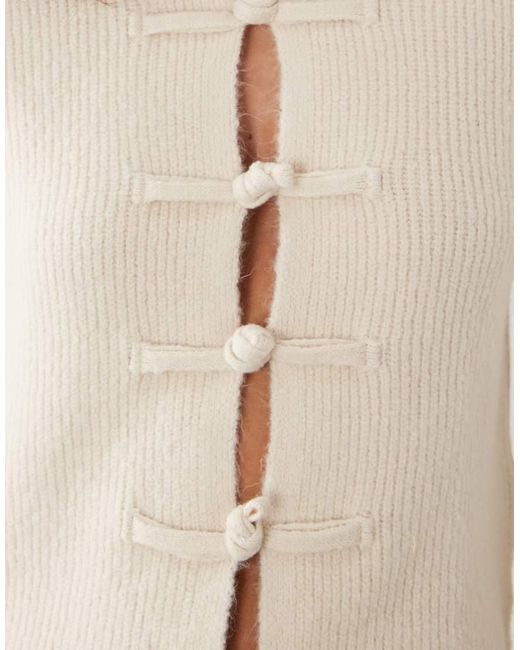 ASOS Natural Knitted Cardigan With Frog Fastenings