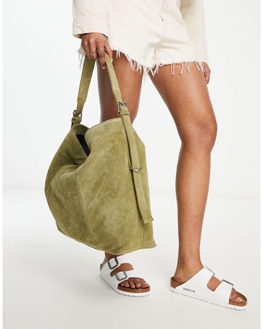 ASOS Green Suede Tote Bag With Buckle