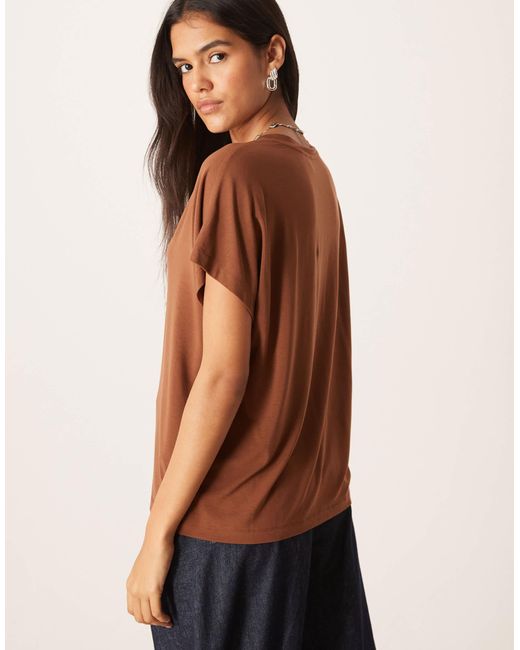 ASOS Brown Breathemaxtm Lyocell Drapey V Neck T-shirt