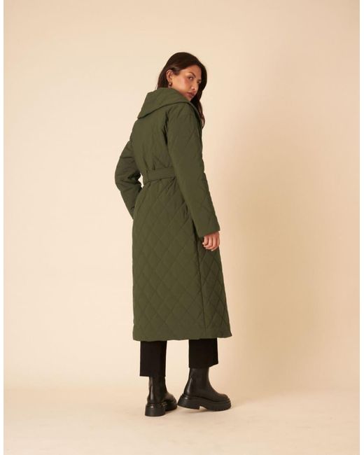 Nobody's Child Green Longline Tie Waist Quilted Puffer Coat