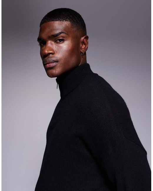ASOS Blue Oversized Knitted Lambswool Half Zip Jumper for men