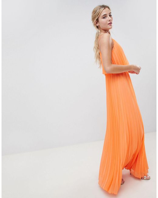 ASOS Pleated Crop Top Maxi Dress in Orange Lyst