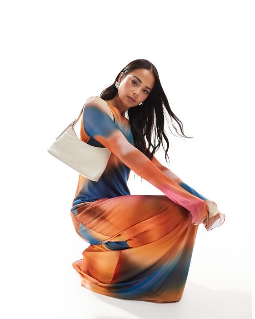 Vero Moda Multicolor – langärmliges netzstoff-maxikleid mit abstraktem muster