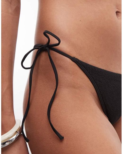 Monki Black Mix And Match Crinkle Tie Side Bikini Bottom