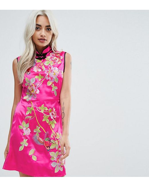 ASOS Pink Oriental Satin Mini Dress