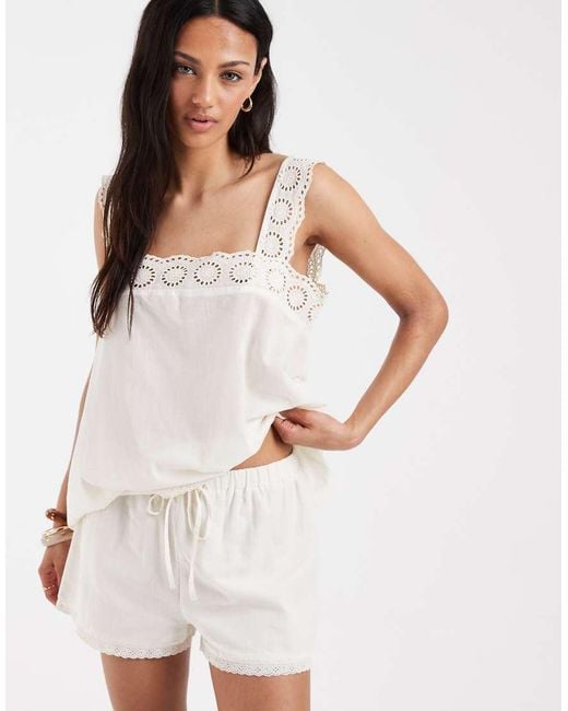 ASOS White Cotton Pull On Lace Trim Shorts