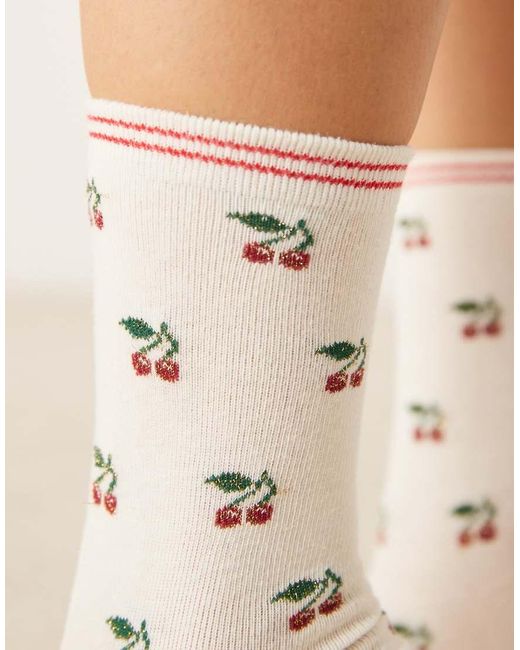 Accessorize Sokken Met Kersenprint in het Natural