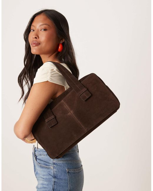 Sac bowling fin en daim - chocolat ASOS en coloris Brown