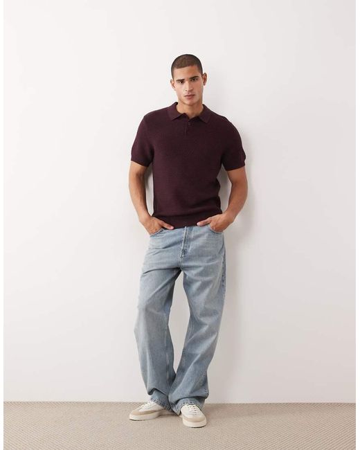 New Look Red Short Sleeve Knit Polo for men