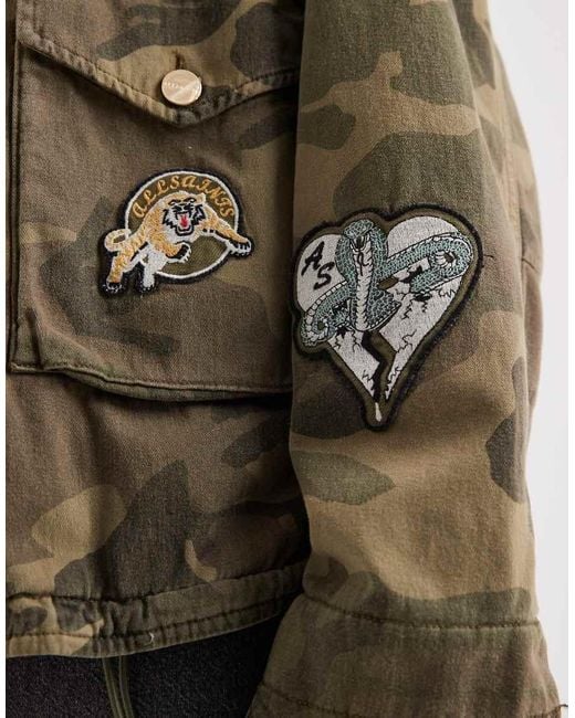 AllSaints Green Clay Funnel Neck Camo Patch Jacket