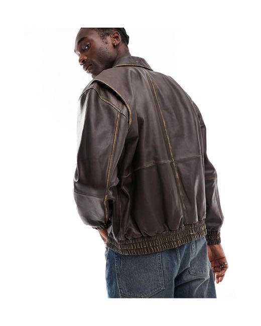 ASOS Black Oversized Real Leather Bomber Jacket for men
