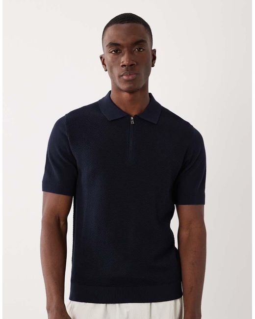 Mango Blue 100% Cotton Waffle Knit Quarter Zip T-shirt for men