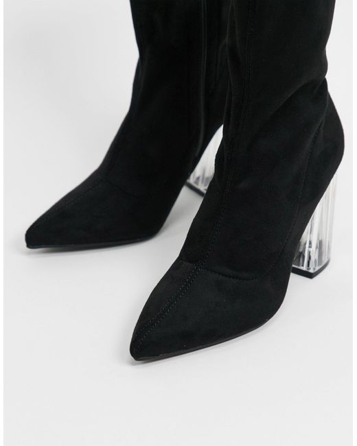 Botas tipo calcetín en punta color negro con tacón transparente Truffle  Collection de color Negro | Lyst
