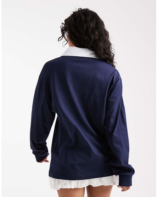 Polo Extragrande De Estilo Rugby Con Gráfico Deportivo De ASOS de color Blue